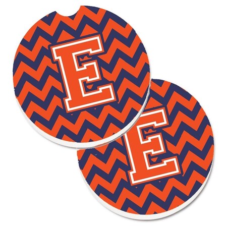 Carolines Treasures Letter E Chevron Orange and Blue Set of 2 Cup Holder Car Coaster CJ1042-ECARC
